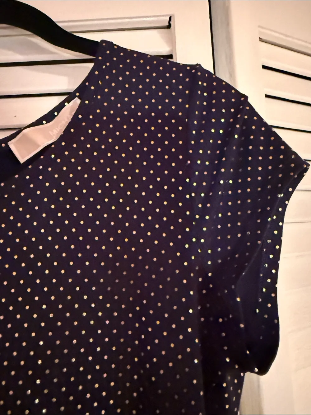 Michael Kors Gold Glittery and Navy Polka Dot Fit-&-Flare Dress